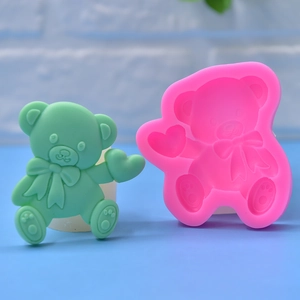 3D bear silicone mold with heart and bow for DIY cake decorating and baking crafts
