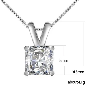 Detailed view of rectangle cut zircon pendant showing 14.5mm height and 4.1g weight