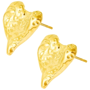 Modern 18k gold irregular heart stud earrings with unique textured metallic finish