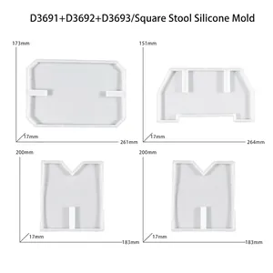 Detailed dimensions of four-piece square stool silicone resin mold with 17mm thickness