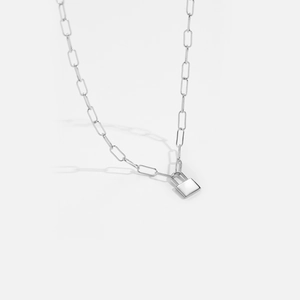 Minimalist S925 silver chunky paperclip chain necklace with a sleek lock pendant