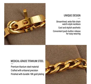 Close-up of the 18k gold plated surgical titanium belt buckle flat chain and press clasp