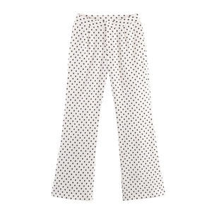 Pantalon Femme Imprimé À Pois Taille Haute Jambe Droite Décontracté Rétro Élégant En Polyester Avec Poches