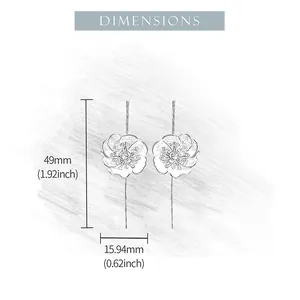 Detailed size chart for garnet silver earrings showing 49mm height and 15.94mm width