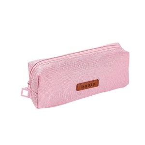 Pink canvas stationery bag with basic leather label and sturdy zipper closure