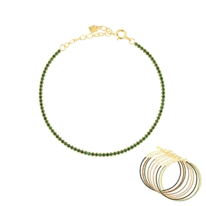 S925 sterling silver tennis bracelet with green zircon stones and adjustable chain