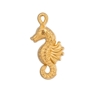 Detailed view of 18K gold plated stainless steel seahorse pendant with scales