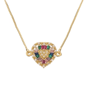 Gold-plated heart pendant necklace featuring vibrant multi-color zircon stones and box chain