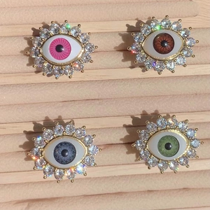Evil eye open ring set with colorful resin eyes and sparkling cubic zirconia halo