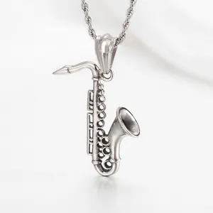 Saxophone Instrument Pendant Stainless Steel Music Musician Theme Jewelry Retro Punk Style For Men