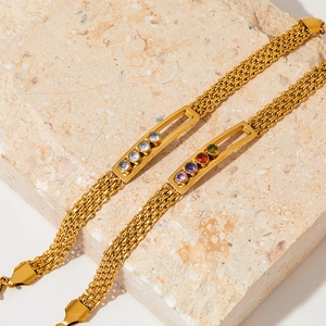 Bracciale Catena Maglia Intrecciata Acciaio Inossidabile Zircone Scorrevole Colorato Gioielli Minimalisti Per Donne