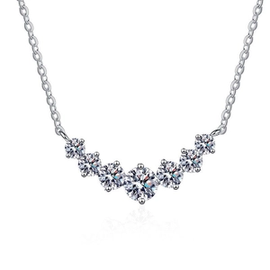 Minimalist S925 sterling silver necklace with curved seven-stone moissanite pendant