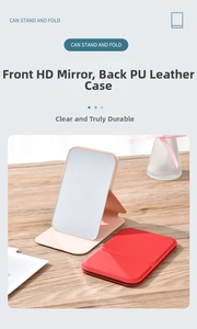 Detail showing foldable stand design and high-definition mirror surface with PU leather cover