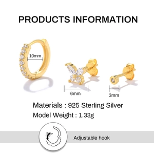 S925 sterling silver butterfly and flower stud earring set with gold plating finish