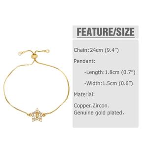 Detail of adjustable box chain bracelet with star pendant and religious figure engraving