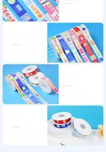 Detailed view of durable polyester gift ribbons with good luck prints and cartoon icons