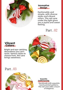 Detailed macro view of hand-painted PVC Christmas candy ornaments for holiday tree decoration