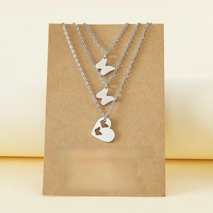 Ensemble de 3 colliers mère-fille en acier inoxydable avec pendentifs papillon et cœur