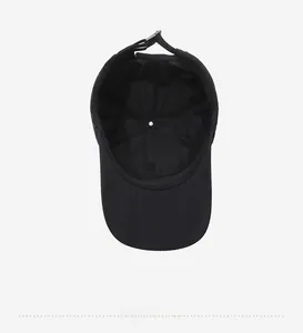 Internal structure of black quick-dry baseball cap with sweatband and adjustable buckle