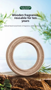Detail of high-density natural beech wood car aroma diffuser with authentic wood grain texture