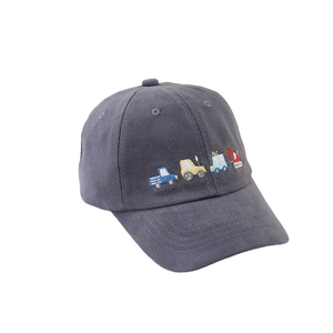 Kids dark grey baseball cap with colorful construction vehicle embroidery and curved brim