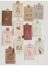 Close-up of vintage aesthetic hand-drawn decorative cards for wall and DIY scrapbooking