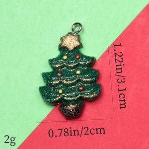 Detailed view of green glitter Christmas tree pendant with size and weight dimensions