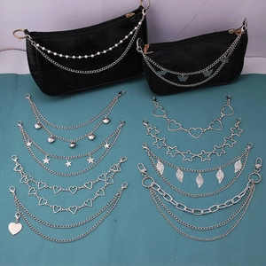 Ins style double-layered butterfly pendant bag chain with silver metal heart charms