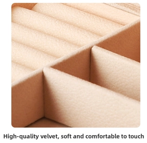 Macro view of velvet interior with ring slots in a beige leopard jewelry organizer box