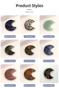 Macro shot of 9 natural crystal moon stones including amethyst and aventurine styles