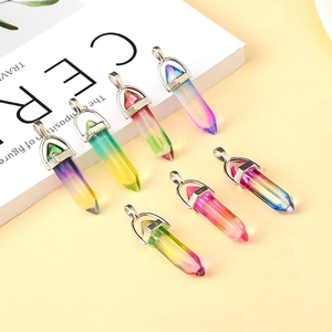 Hexagonal Column Gradient Glass Pendant Necklace With Alloy Clasp Rainbow Colorful Transparent Simple Fashion Jewelry