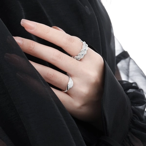 Irregular wavy matte finish S925 sterling silver rings with blue accents for women