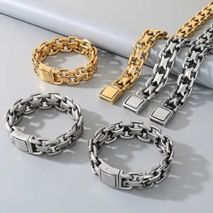 Men Necklace And Bracelet Jewelry Stainless Steel Heavy Chunky X Link Chain Hip Hop Rock Style Accessories For Him