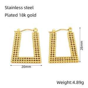 Detailed size view of 18k gold plated stainless steel square hoop earrings for women