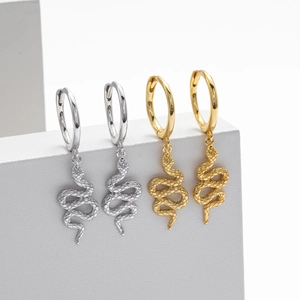 S925 sterling silver creative snake dangle earrings in gold and silver finish