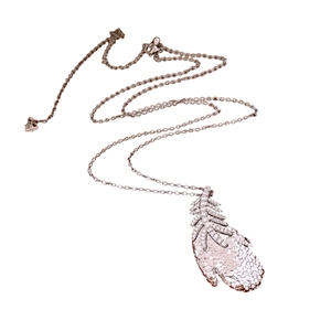 Elegant rose gold feather necklace featuring sparkling zircon pave for a vintage look