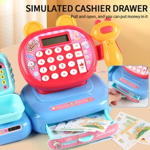 Kids toy cash register set with scanner, calculator screen and play money for role play