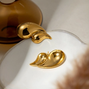 Minimalist Water Drop And Ribbed Stainless Steel Earrings For Women 18K Gold Plated Double Layer Polished Geometric