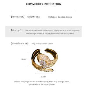 Detail view of gold-plated snake ring with zircon inlay dimensions and specifications