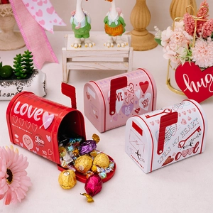 Valentine's Day Mini Mailbox Tinplate Gift Box Heart Pattern Candy Storage Case Desktop Decoration Romantic Ornament