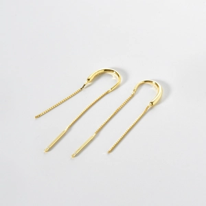 Elegant S925 sterling silver drop tassel earrings in a golden finish for women
