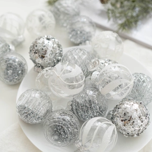 Elegant 6cm silver and clear Christmas balls in a bowl for festive tree decoration