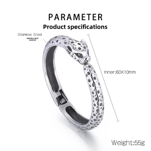 Detailed parameter view of stainless steel leopard head bangle with 60x10mm dimensions