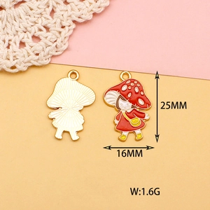 Detailed view of mushroom girl enamel pendant with 25mm height and 16mm width size specs