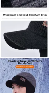 Detail of winter knit hat with 6cm brim, thick fleece lining and ear protection flap