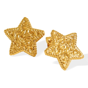 French star earrings in gold titanium steel with geometric crinkle texture detail