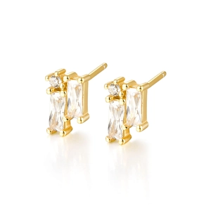 Minimalist S925 silver gold-plated stud earrings with geometric zircon inlay on white base