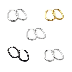 Detailed set of oval hoop earrings in polished gold, silver and black finishes