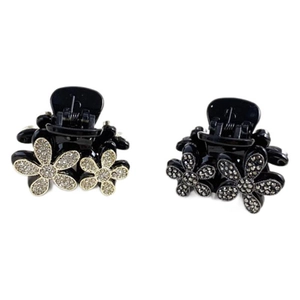 Elegant floral claw clips with sparkling rhinestones in black and gold finishes