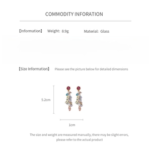 Detailed spec chart showing vintage tassel earrings dimensions 5.2cm with glass crystals